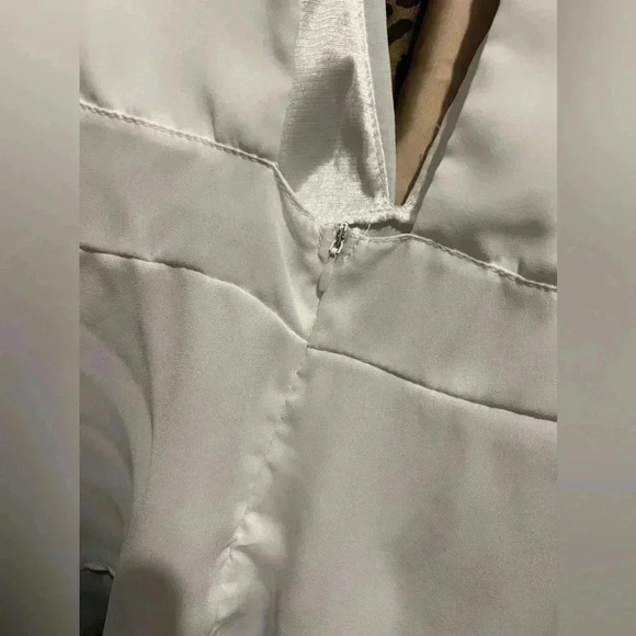 White Deep Plunge Dressy Top Peplum Chiffon Satin - Picture 3 of 10